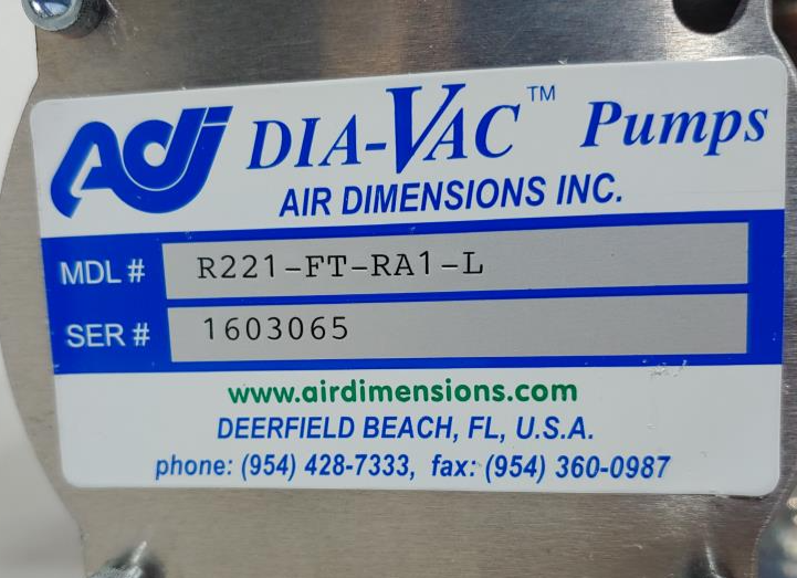 ADI Dia-Vac Pump Model# R221-FT-RA1-L with Marathon Electric