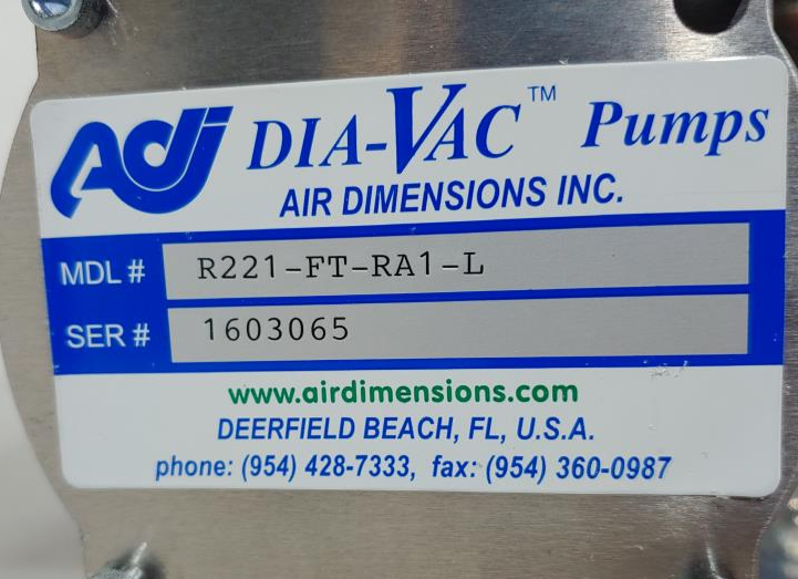 ADI Dia-Vac Pump Model# R221-FT-RA1-L with Marathon Electric Motor 5KC36PNB429MX