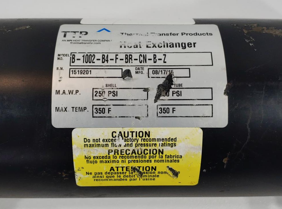 TTP Thermal Transfer Products Heat Exchanger Model: B-1002-B4-F-BR-CN-B-Z