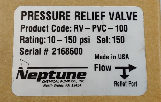 Neptune 3/4" PVC Pressure Relief Valve RV-PVC-100