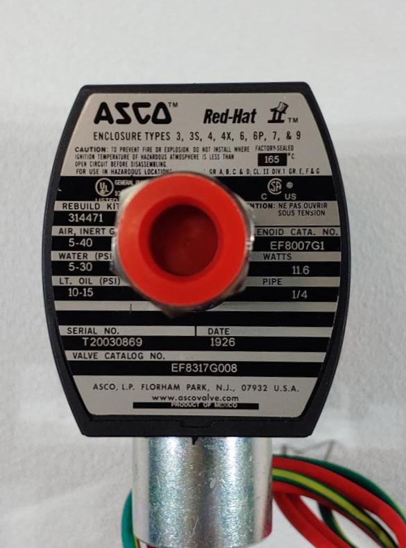 ASCO Red-Hat 1/4" FNPT 3-Way Stainless Steel Solenoid Valve Cat# EF8317G008