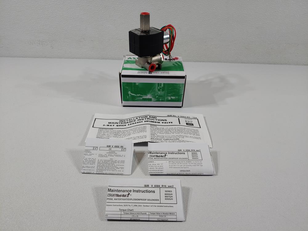 ASCO Red-Hat 1/4" FNPT 3-Way Stainless Steel Solenoid Valve Cat# EF8317G008