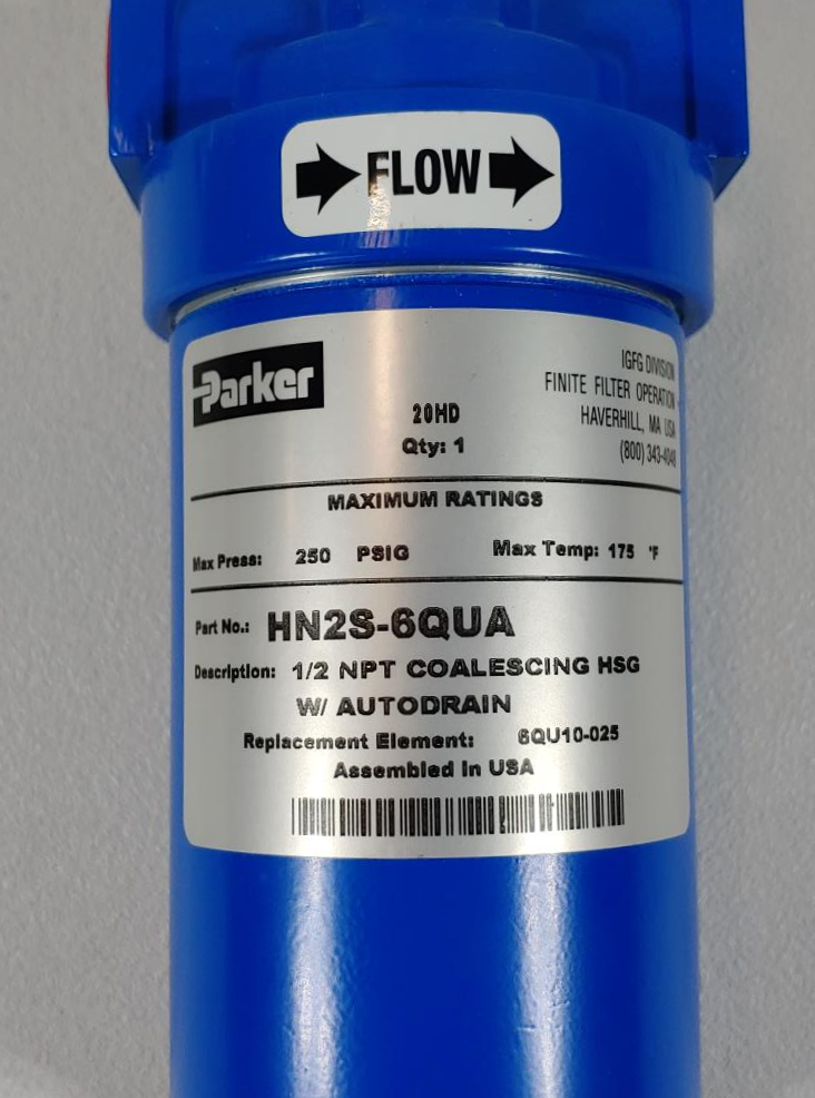 Parker Finite 1/2" NPT Coalescing HSG Filter w/Autodrain Part# HN2S-6QUA