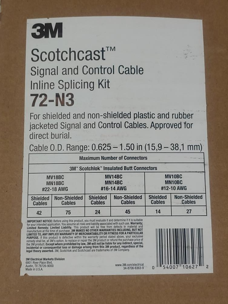 Lot of (2) 3M Scotchcast Signal and Control Cable Inline Splicing Kit 72-N3