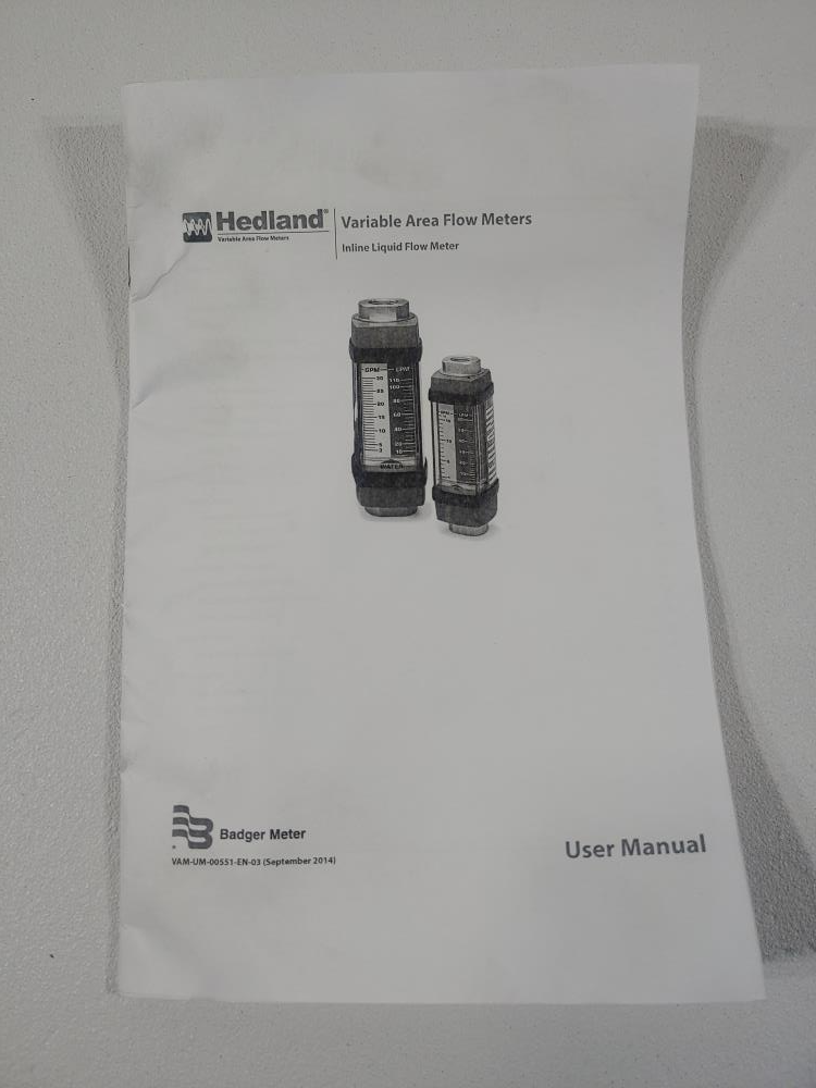 Badger Meter Hedland Variable Area Flow Meter 1/2" FNPT H601A-010-HT