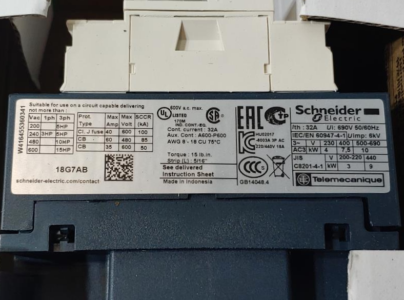 220V AC IEC Magnetic Contactor; No. of Poles 3, Reversing: No, 18 A Full  Load Amps-Inductive - 1 Each