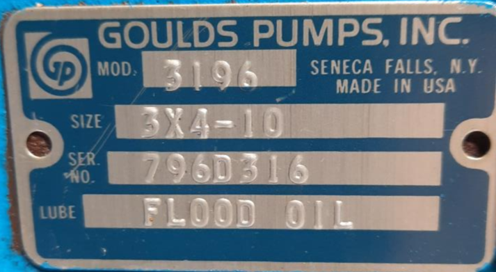 Goulds Centrifugal Pump 3196 MTX 3x4-10, 316 Stainless Steel "NO MECH SEAL"