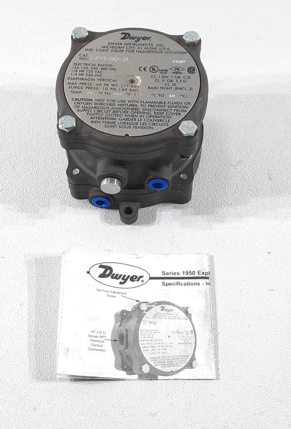 DWYER EXPLOSION PROOF DIFFERENTIAL PRESSURE SWITCH, CAT#: 1950-00-2F
