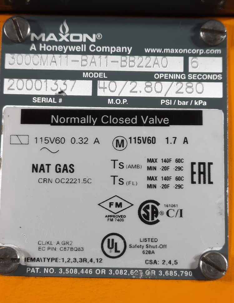 Maxon 3" 150# Flanged Shut-Off Valve, Normally Closed 300CMA11-BA11-BB22A0