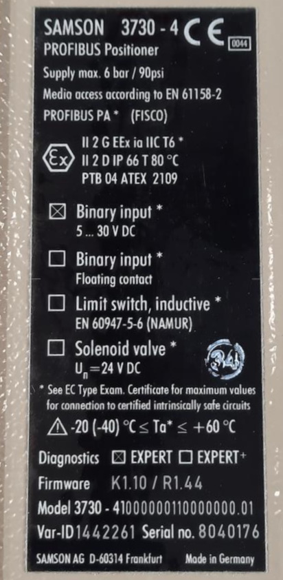 Samson 3730-4 Profibus Positioner 