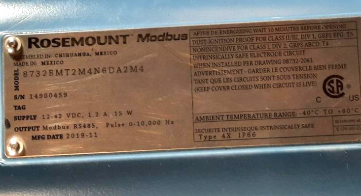 Rosemount 3" 150# Magnetic Flow Meter 8705THA030C1M0N5L1B3