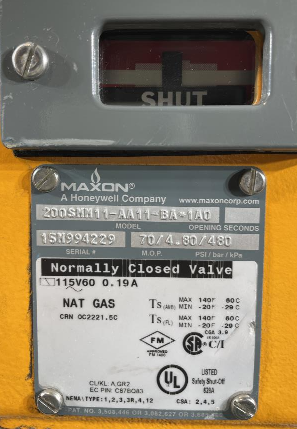  Maxon 2" Natural Gas Shut Off Valve 200SMM11-AA11-BA*1A0
