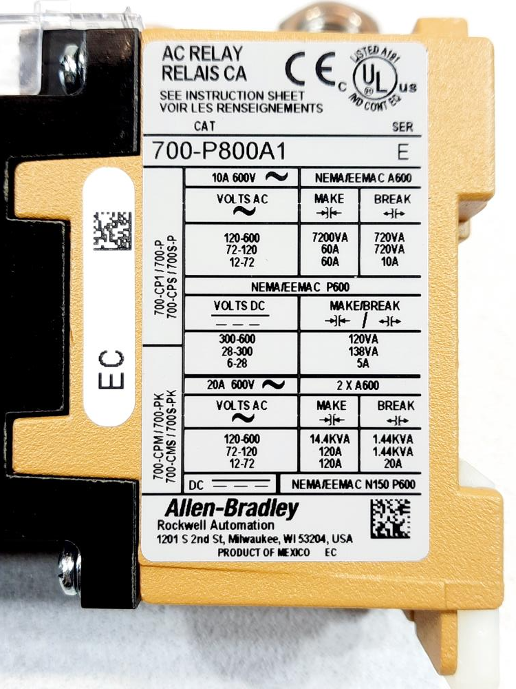 Allen-Bradley 700-P800A1 Control Relay Series: E