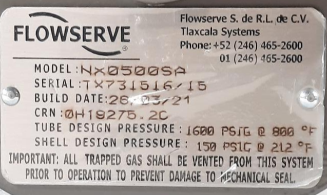 Flowserve NX0500SA Heat Exchanger Seal Cooler