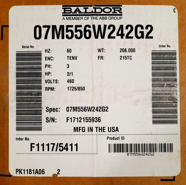 Baldor 2/1 HP  Motor 07M556W242G2