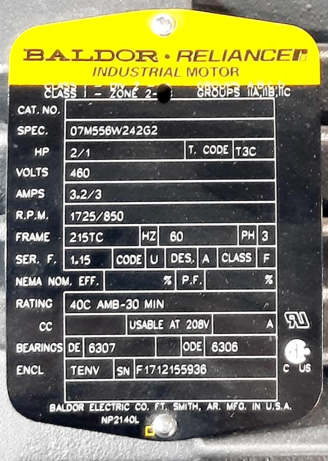 Baldor 2/1 HP  Motor 07M556W242G2