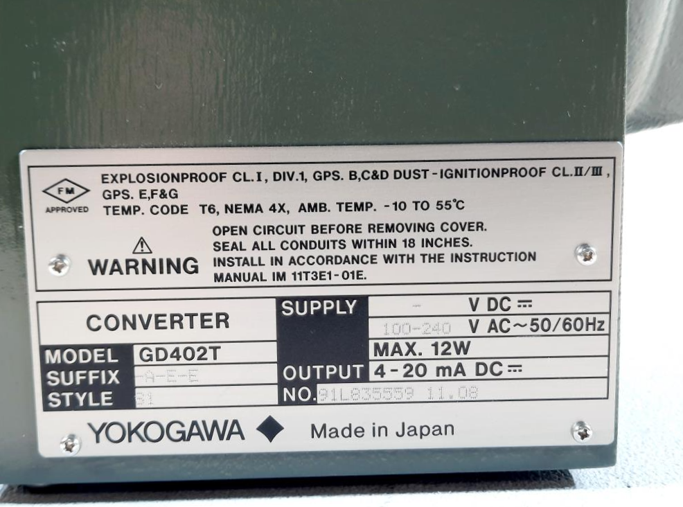 Yokogawa GD402TAEE Gas Density Analyzer