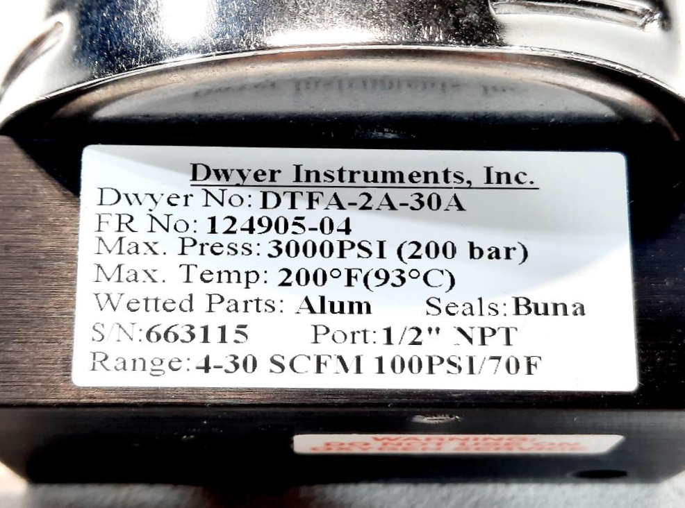 Dwyer Instruments Flow Meter, DTFA Series: DTFA-2A-30A