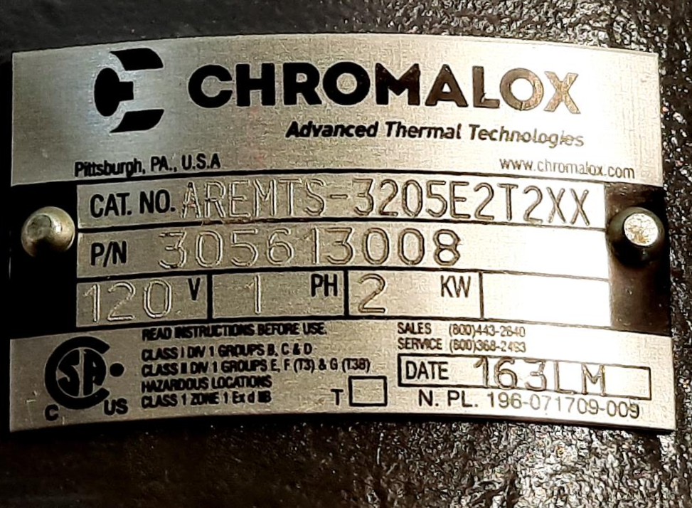 Chromalox Immersion Heater Cat. # aremts-3205e2t2xx P/N:305613008