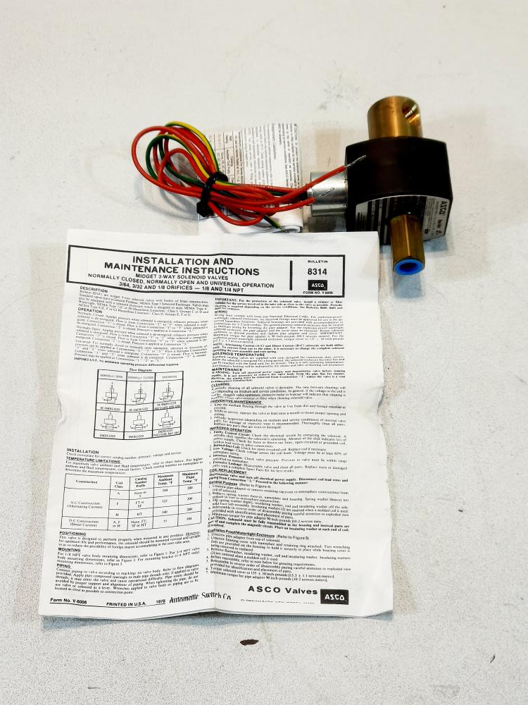 Asco EF8314G6 Red-hat 1/4in Npt Solenoid Valve