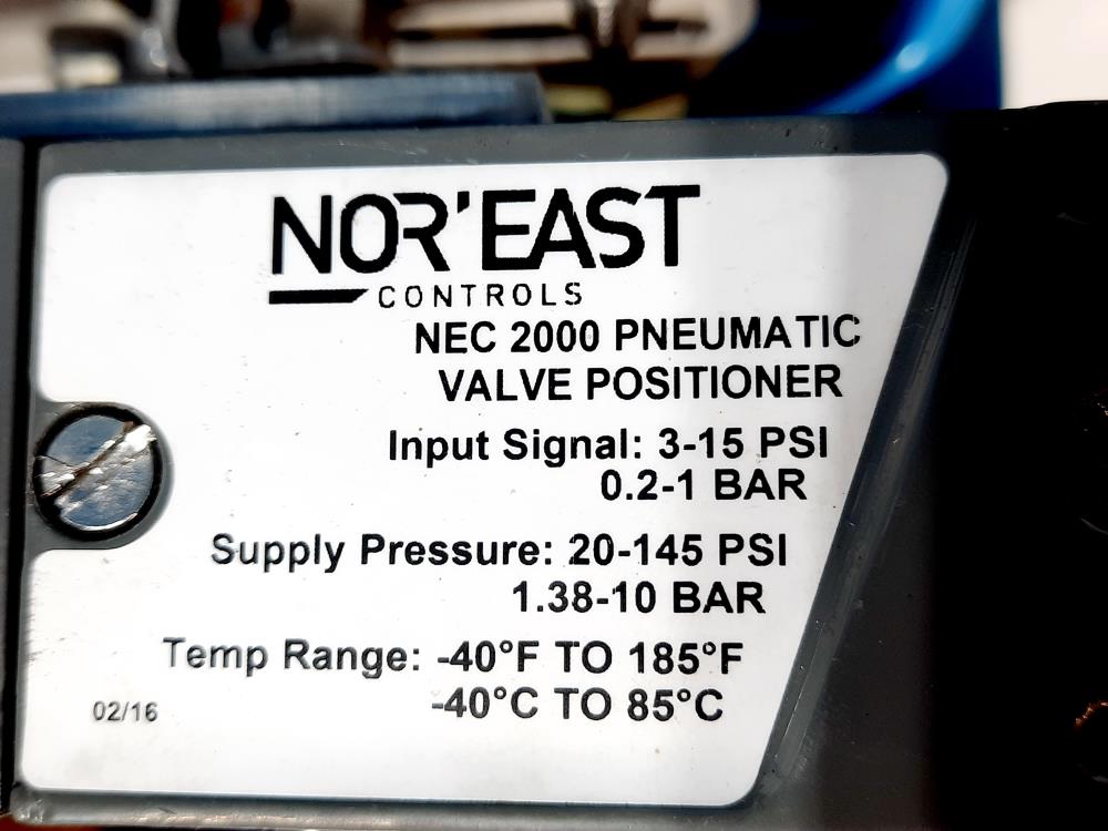 Noreast Control Valve W/  Nec 2000 Pneumatic Valve Positioner 