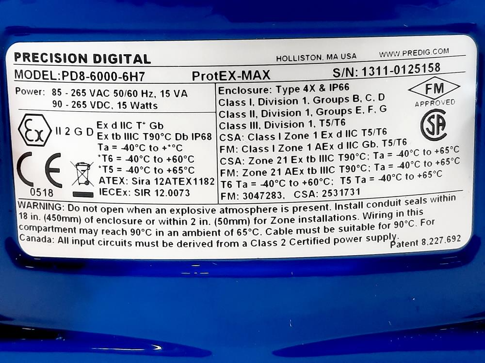 Precision Digital PD8-6000-6H7 ProtEX-MAX Explosion-Proof Process Meter