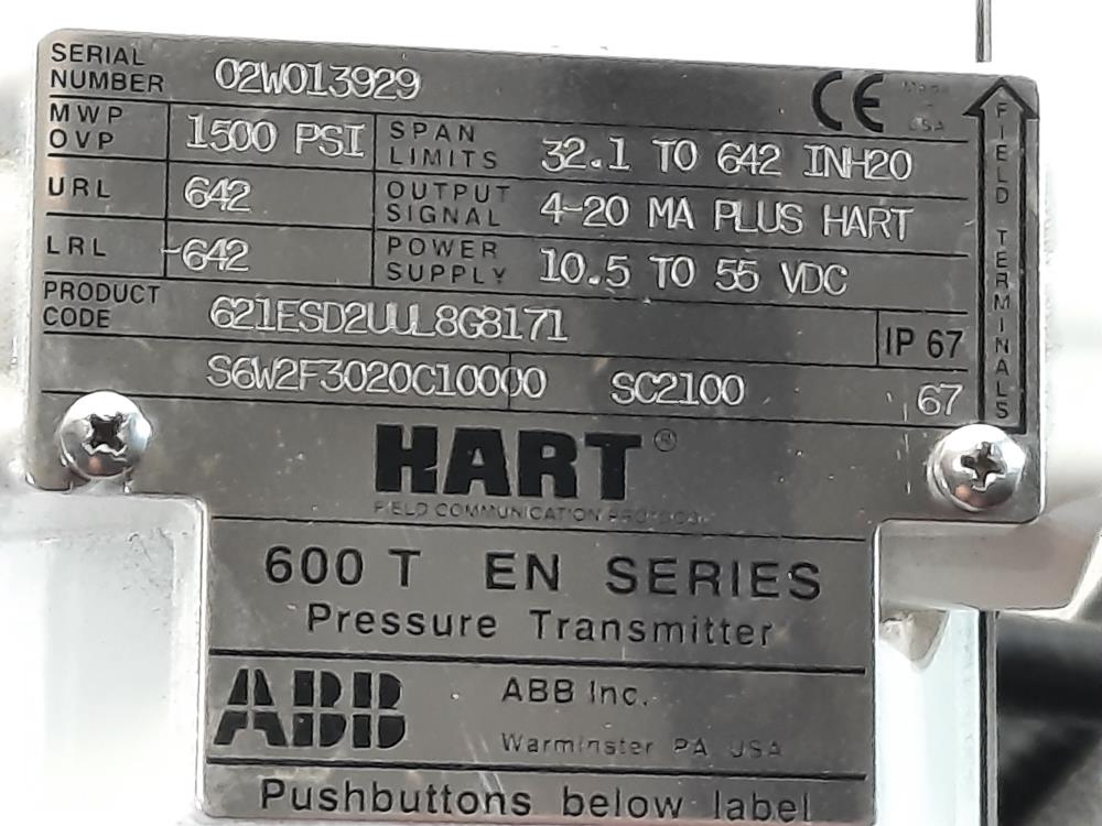 ABB HART 600T EN Series Pressure Transmitter w/ Diaphragms