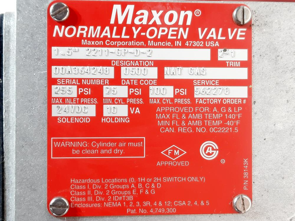 Maxon Normally Open Valve 1.5" 2211-GP-D-2