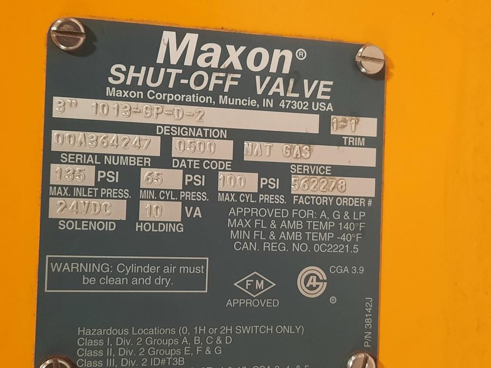 Maxon 3" Shut off Valve 013-GP-D-2