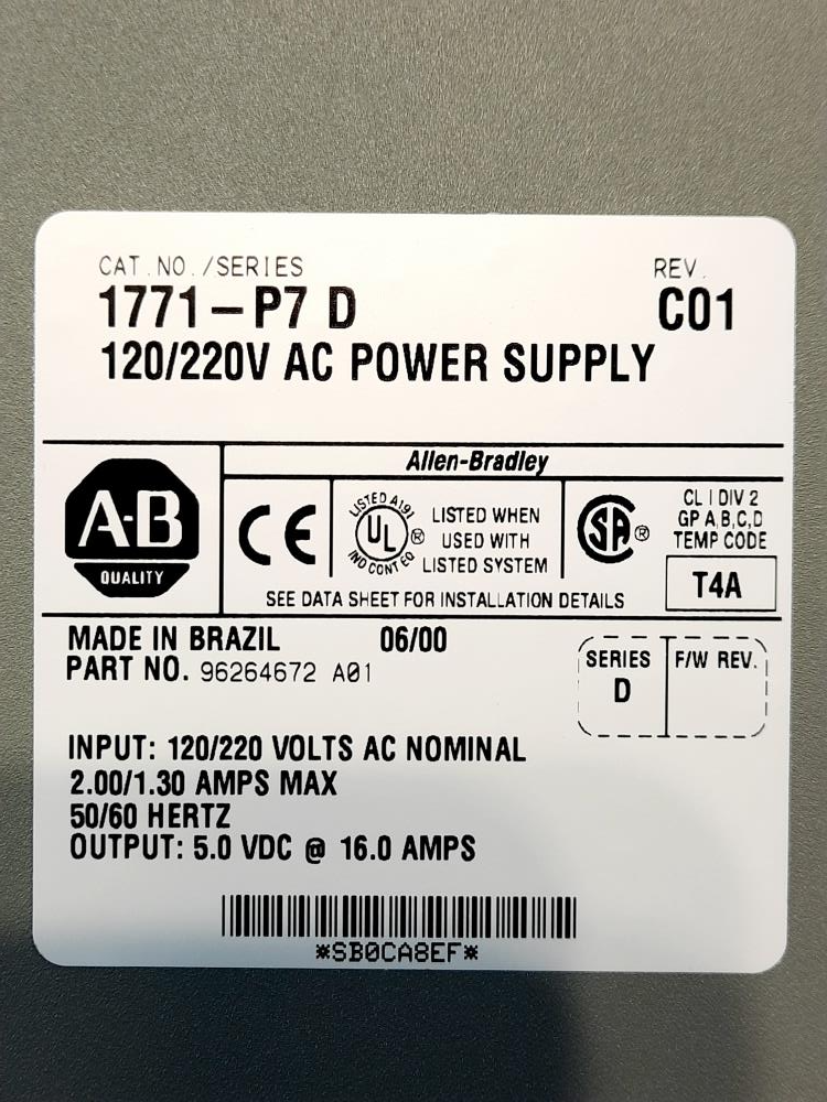 ALLEN BRADLEY 1771-P7 D POWER SUPPLY SER.D REV. C01 1771P7