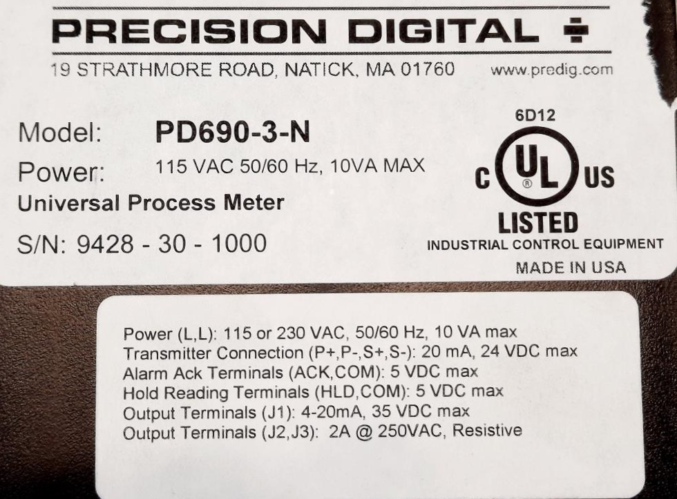 Precision Digital Panel Meter PD690-3-N