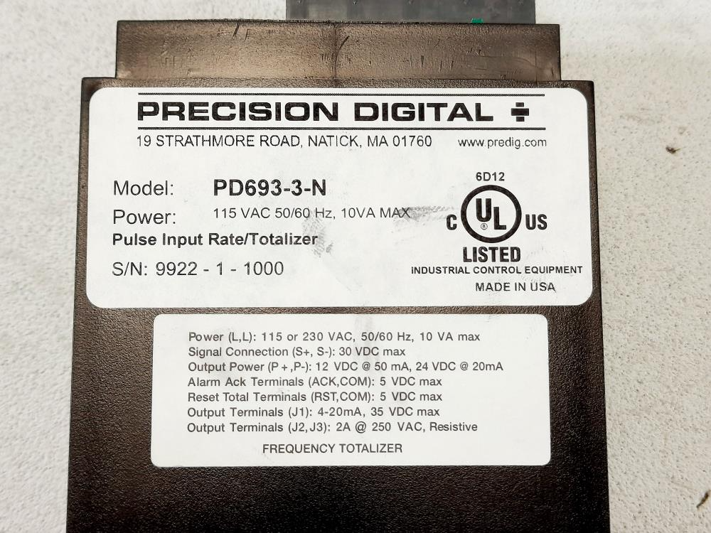 Precision Digital Pulse Input Rate Totalizer PD693-3-N