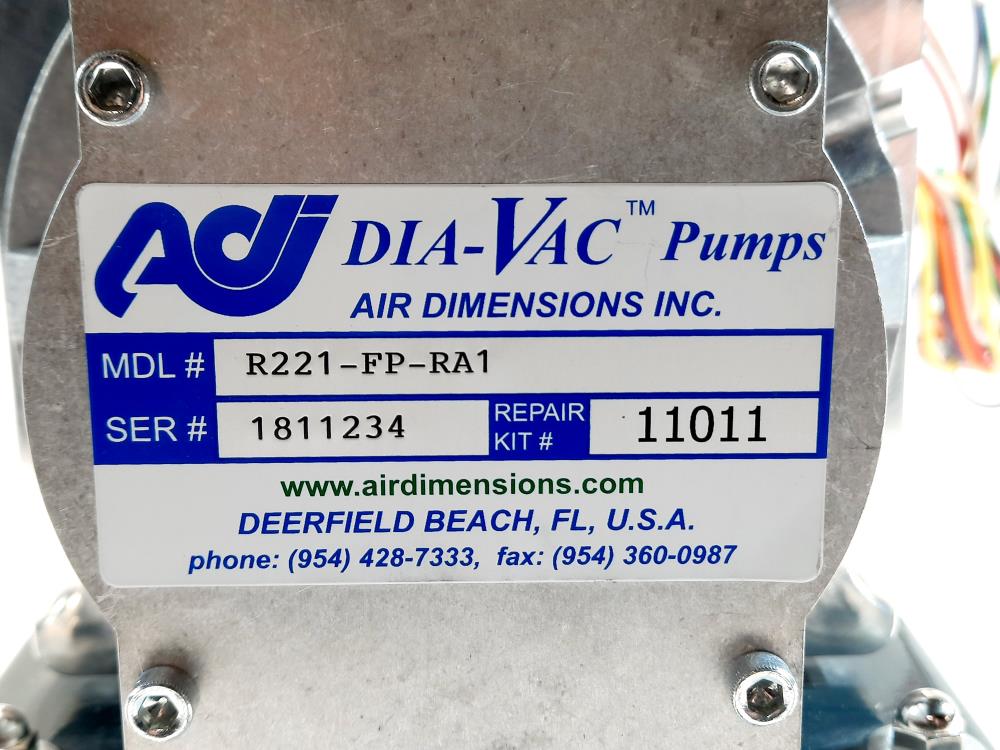 ADI Dia-Vac Pump Model# R221-FP-RA1 w/Marathon Electric Motor 5KC36PNB429MX