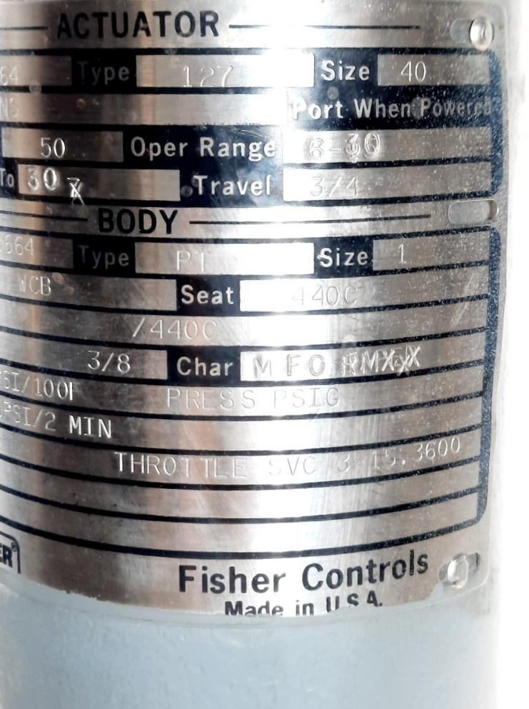 Fisher Size 1" Type PT Valve