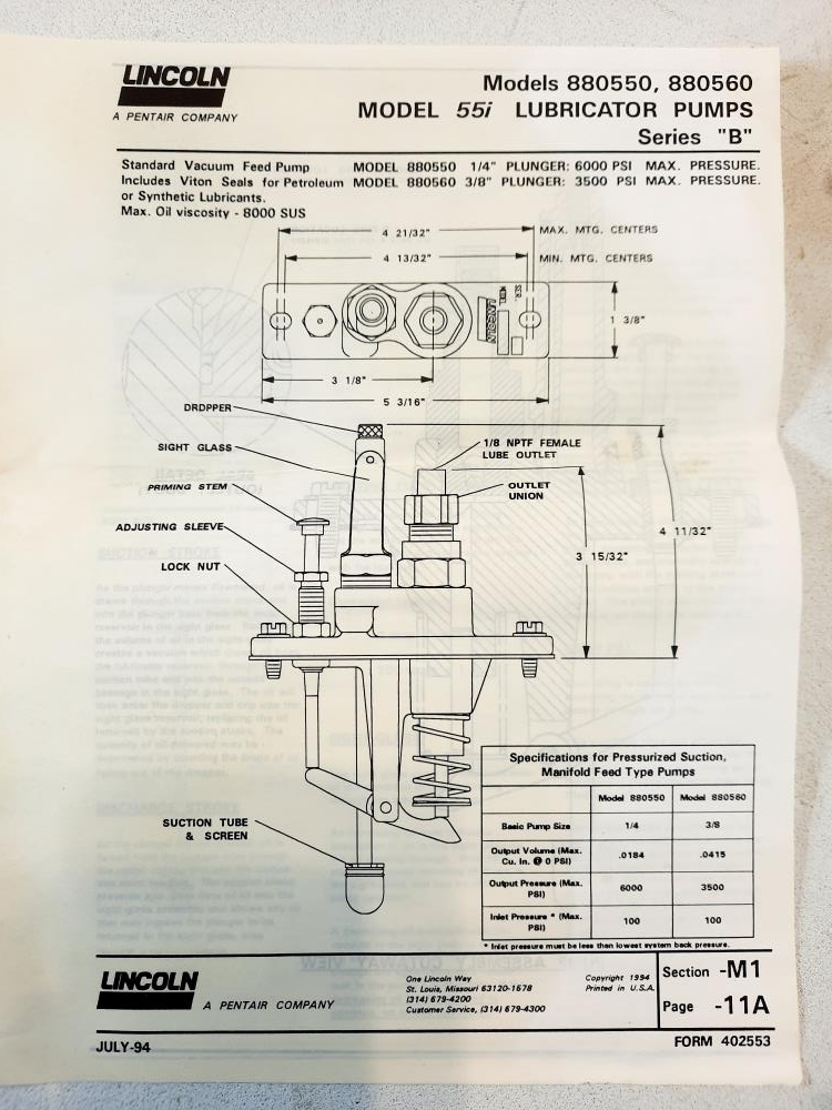 Lincoln Pump: Model 55i Lubricator Pump