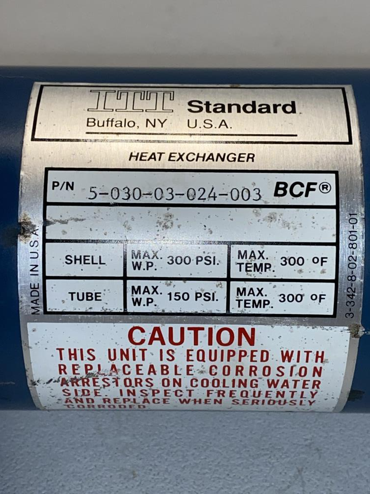ITT Standard BCF Shell and Tube Heat Exchanger, Copper Tubes, 5-030-03-024-003