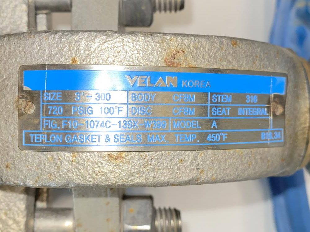 VELAN 3” 300# RF Flanged  Y-Pattern Globe Valve CF8M