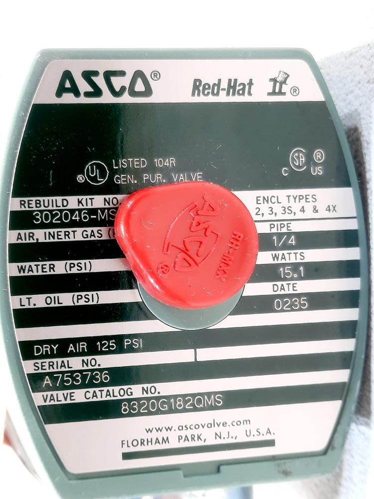 Asco Red Hat 3-Way Solenoid Valve 1/4"  #8320G182QMS