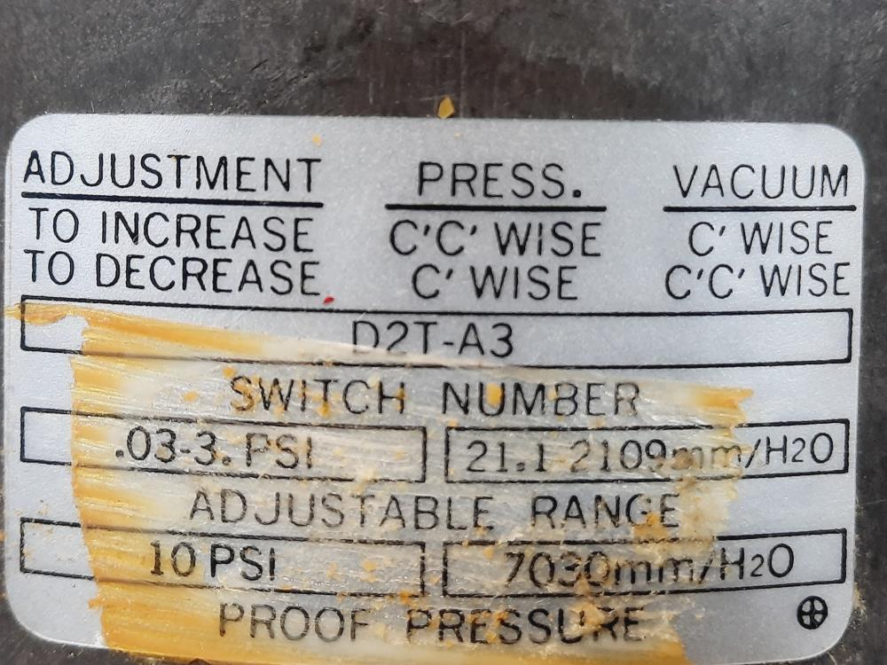 Barksdale Series D2T Diaphragm Pressure Switch D2T-A3