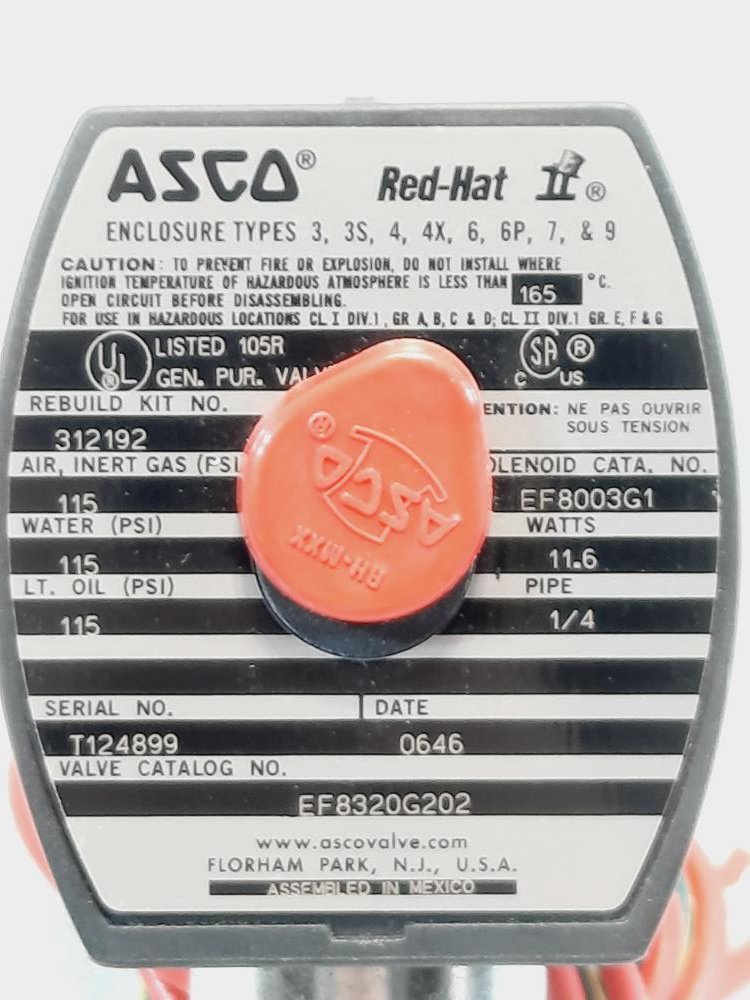 ASCO Red-Hat II 1/4" NPT 3-Way Stainless Solenoid Valve EF8320G202 / EF8003G1