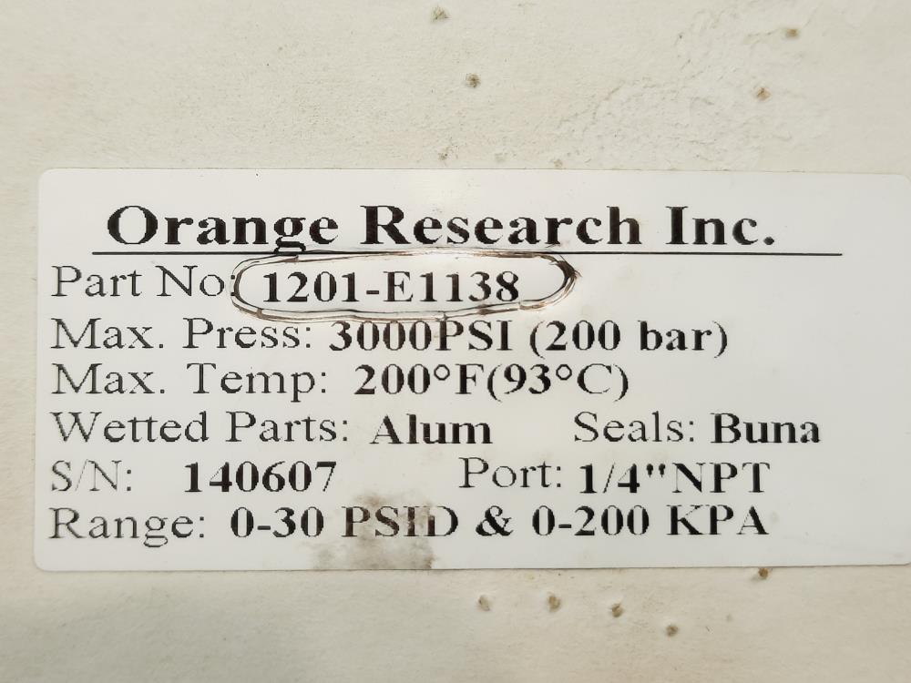 Orange Research 0 - 30 PSID & 0-200 KPA Differential Pressure Gauge 1201-E1138