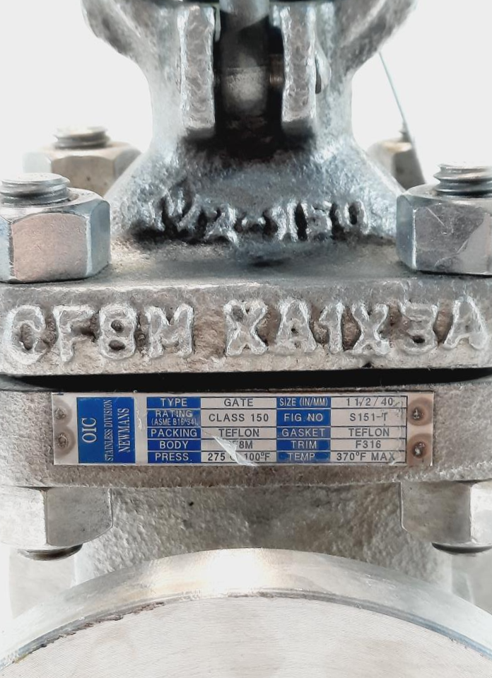 OIC 1-1/2"  150# CF8M Gate Valve Fig #: S151-T