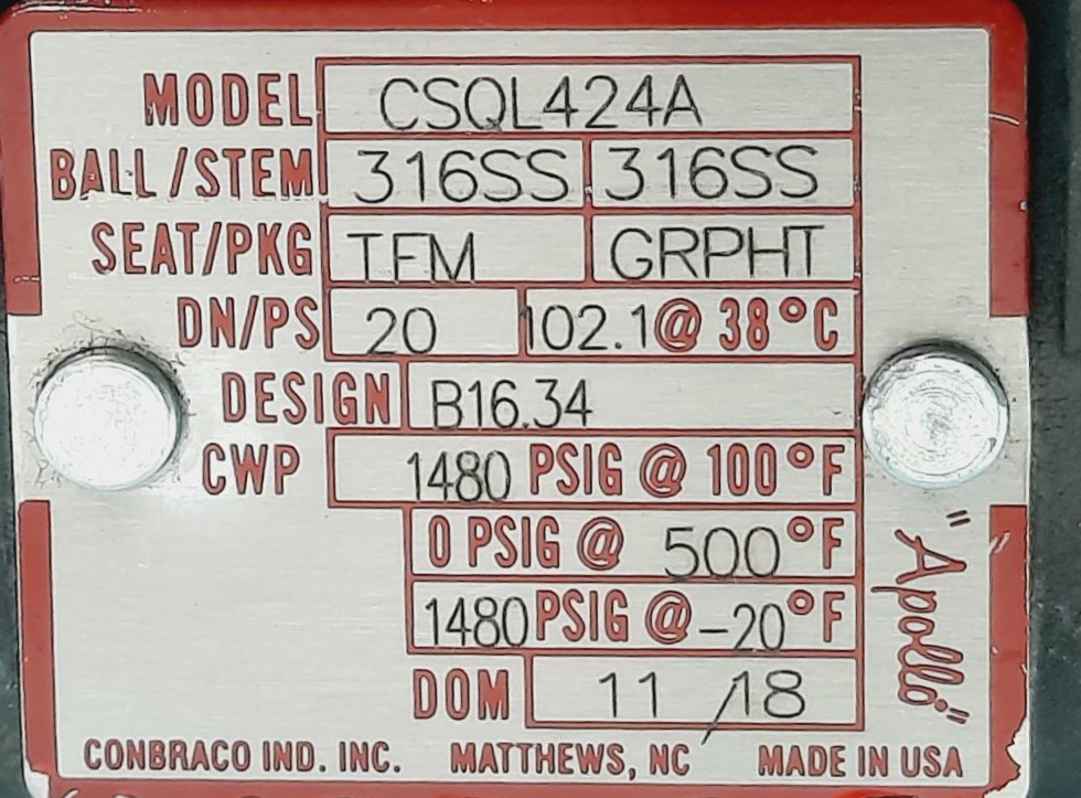 Apollo 3/4" Thread x Socket Top Entry Ball Valve Model#: CSQL424A