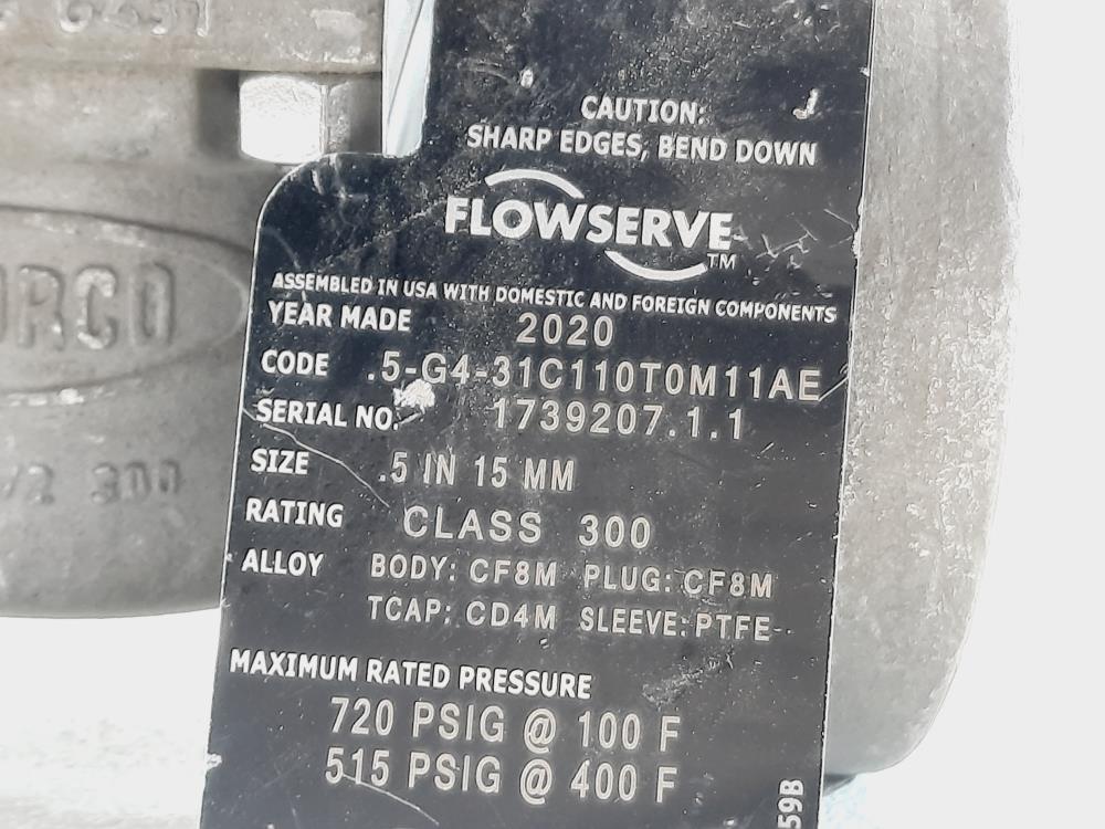 Durco Flowserve 1/2" 300# CF8M Flanged Plug Valve 5-G4-31C110TOM11AE