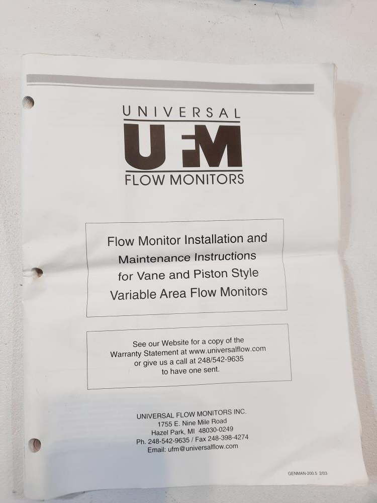 Universal Flow Monitor - Model #:SN-ASB4GLM-4-6BCS-9-R7WR