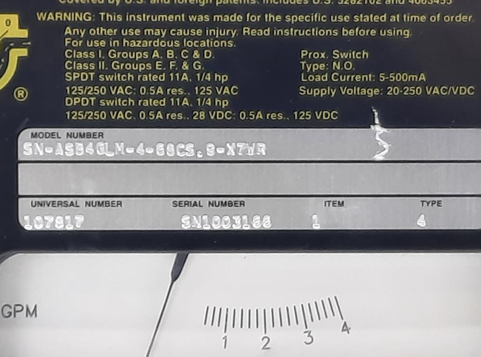 Universal Flow Monitor SN-ASB4GLM-4-68CS.9 X7WR Universal # 107817