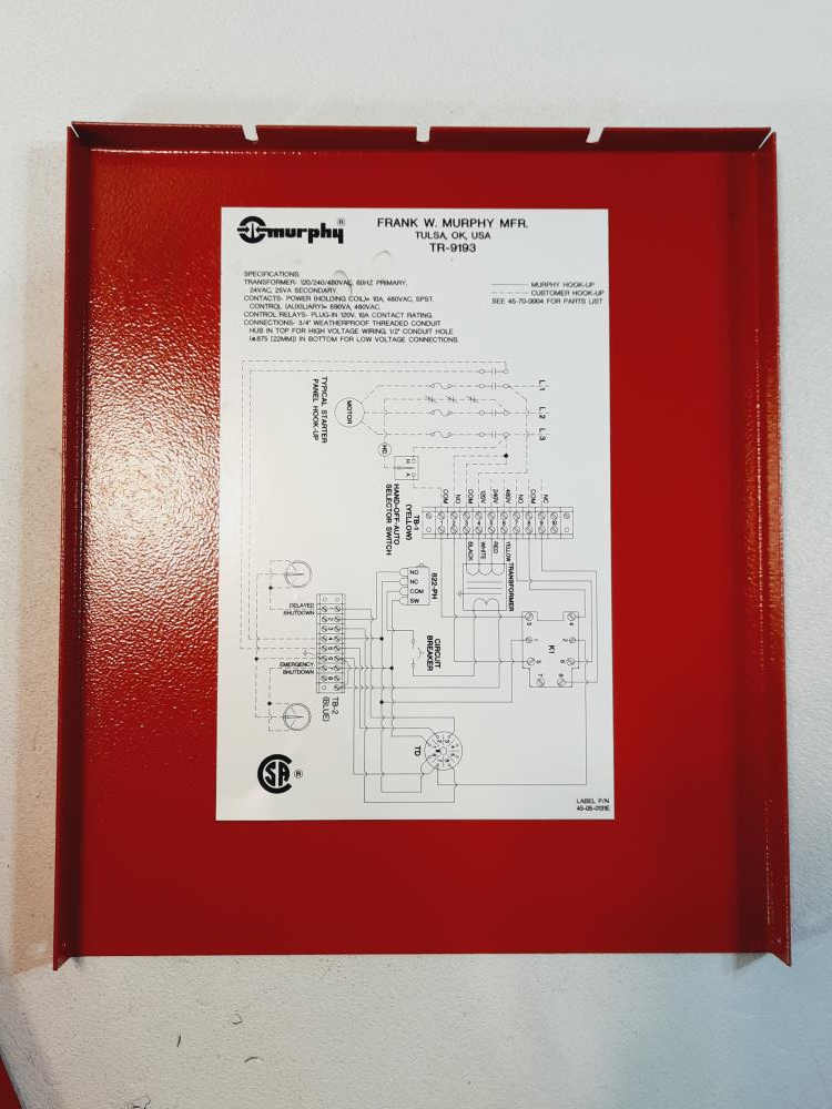 Murphy TR9193 Transformer Relay Assembly w/Relay RTE-P1AD24