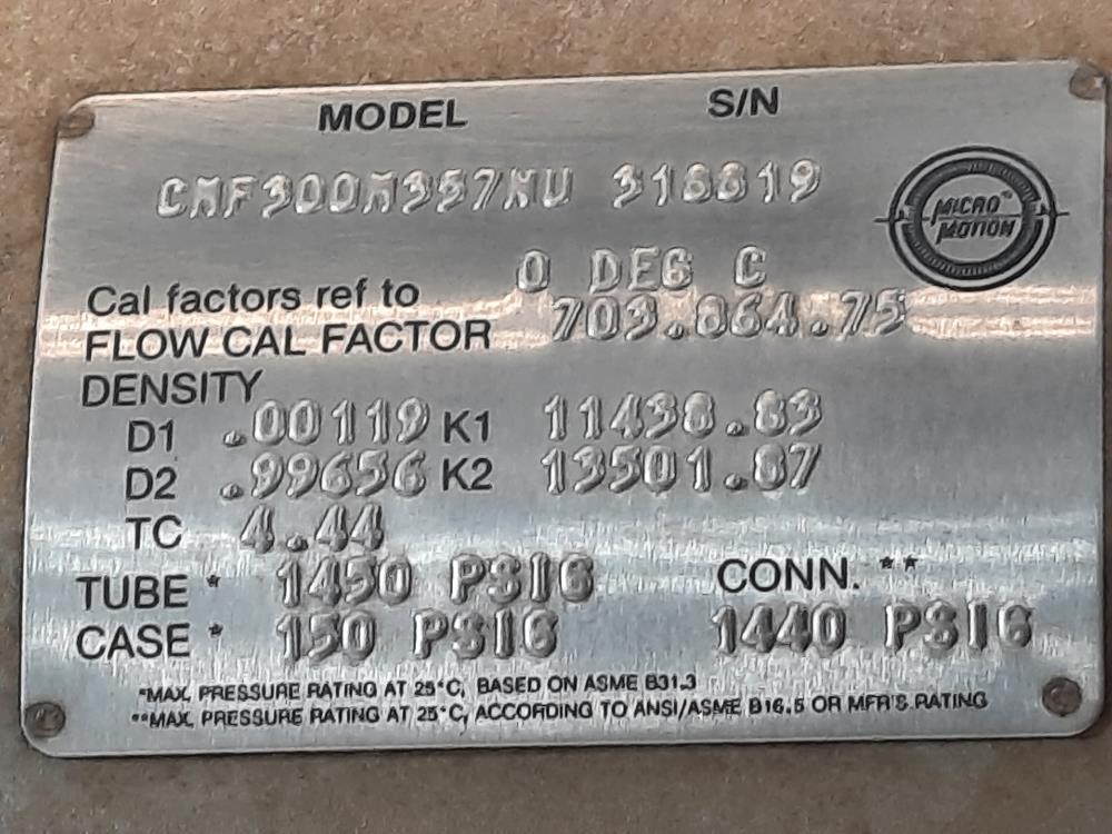 Micro Motion Coriolis Mass Flowmeter 3" CMF300M357NU