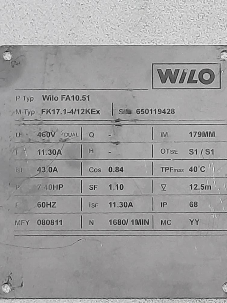 Wilo 4x4 Submersible Wastewater Pump FK17.1-4/12KEx