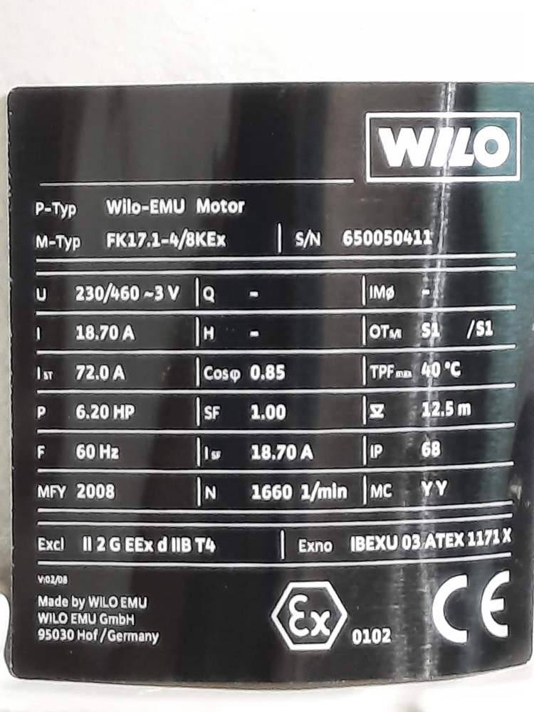 Wilo 4x4 Submersible Wastewater Pump FK17.3-4/8KEX